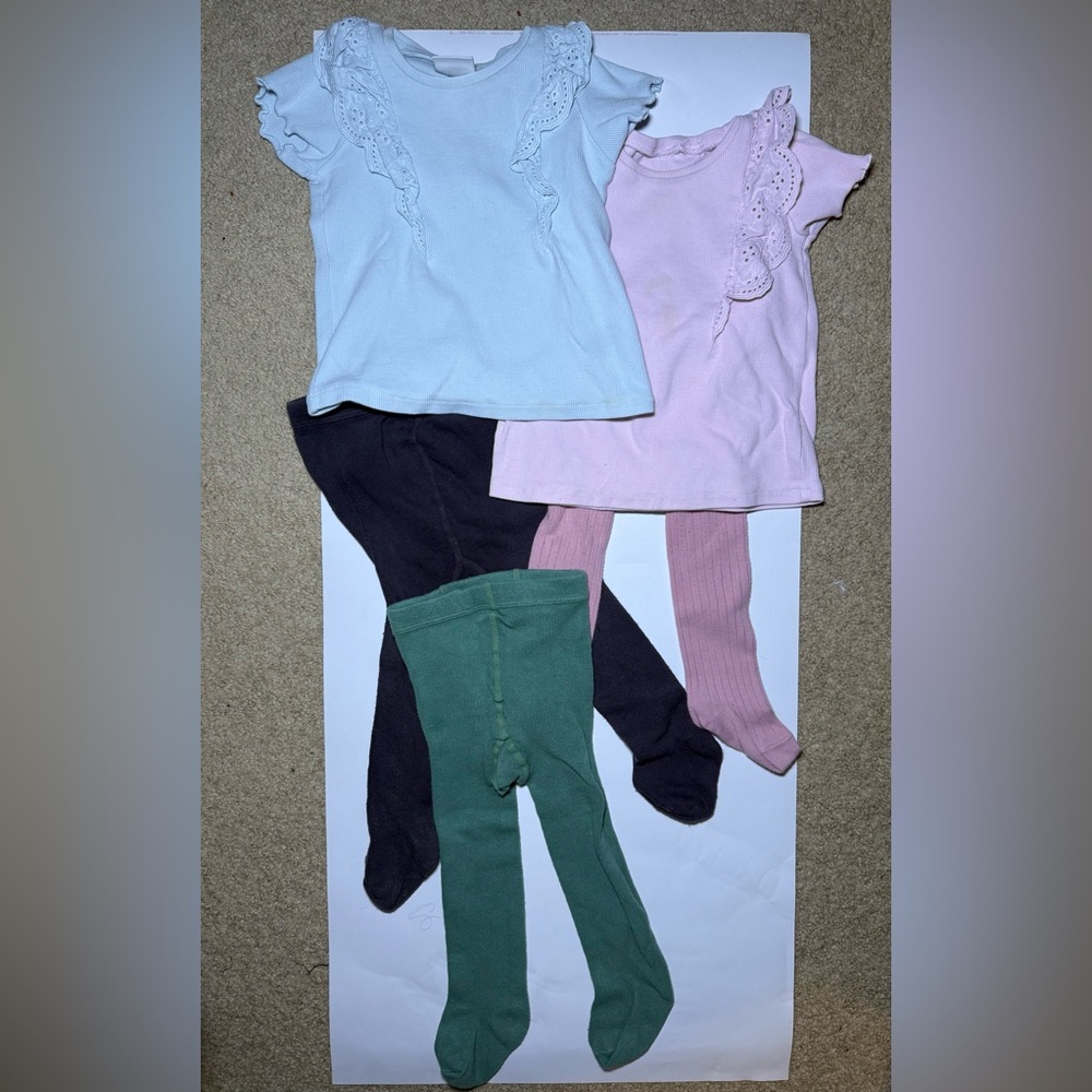 Zara Girl 3Shirts & 3Tights Footed Pantyhose Leggings, pre-owned, Bundle 6 items